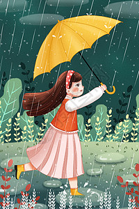 雨中奔跑的女孩图片素材