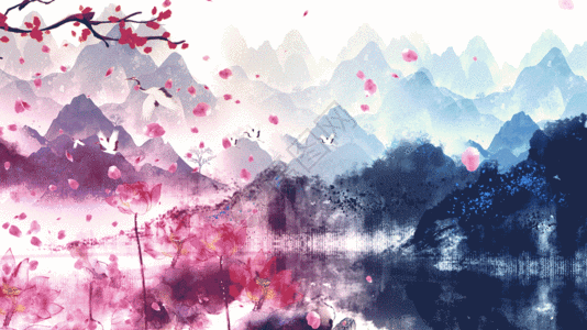 山水背景中国风水墨舞台背景素材GIF高清图片
