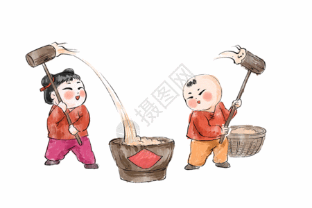 打架子鼓的女孩春节打年糕gif高清图片