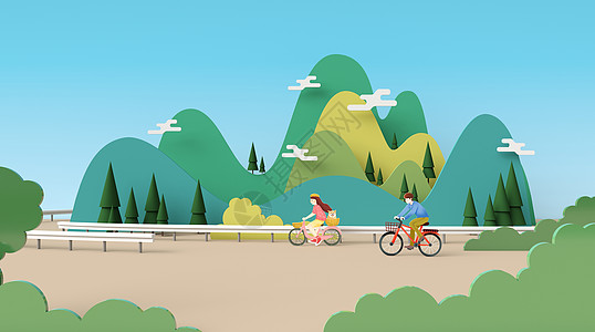 自行车花3D春游场景设计图片