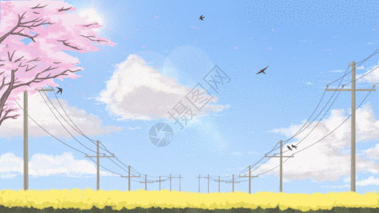 粉红派对蓝天白云下的春暖花开GIF高清图片