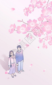 春天樱花树下的情侣背景图片