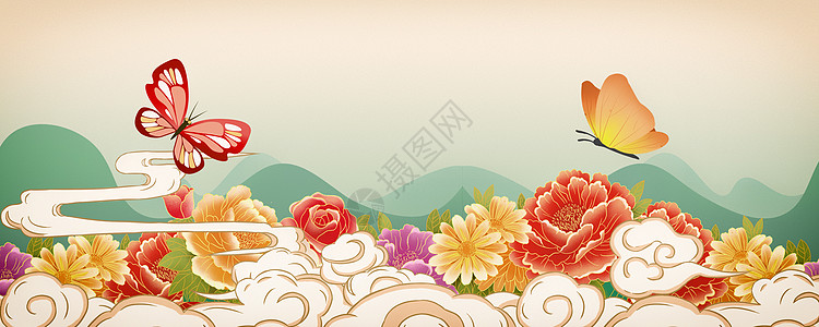 国潮花卉背景图片