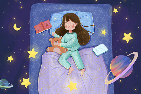 故事书素材睡觉的女孩插画