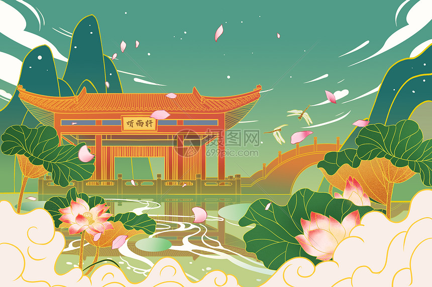 国潮风景插画清明时节图片