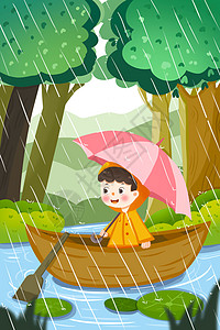 清明时节丛林中划船的小男孩图片