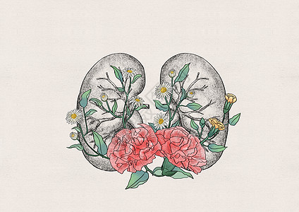 肾和花卉器官插画高清图片