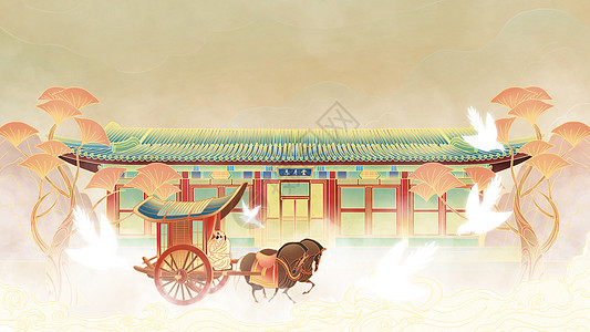 颐和园乐寿堂中国风建筑插画图片