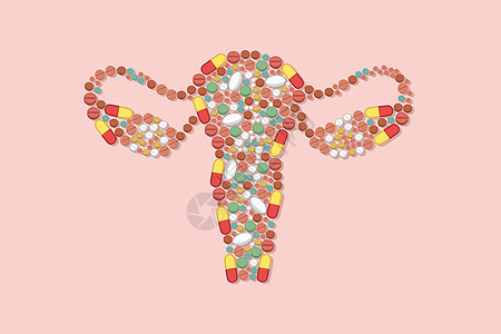子宫卵巢和药物医疗插画图片