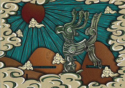 三星堆考古文物太阳鸟背景图片