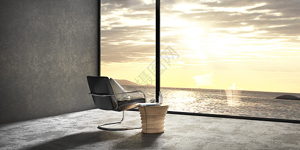 海边夕阳风景3D海景房场景设计图片