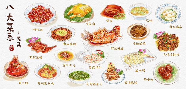 八大菜系苏菜水彩手绘美食插画图片