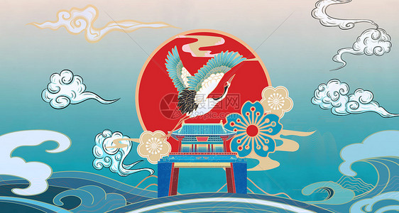 国潮仙鹤背景图片