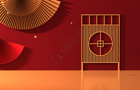 红色空间感中国风国潮背景设计图片