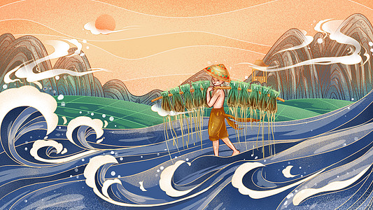 二十四节气传统节日谷雨国潮插画背景图片