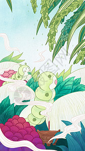 蚕宝宝小满中国风插画插画