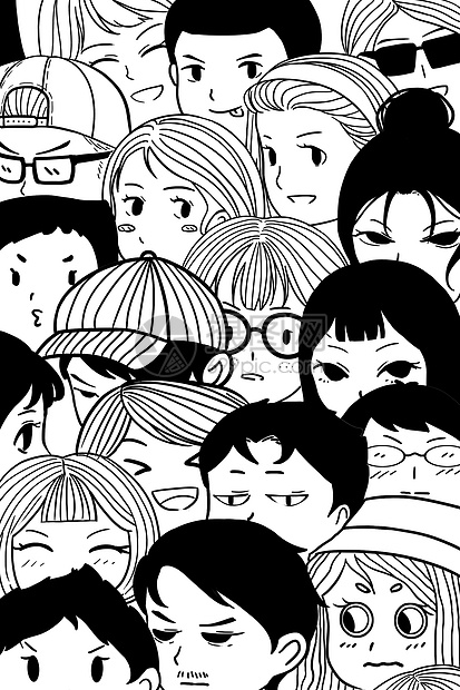 青年人群简笔画