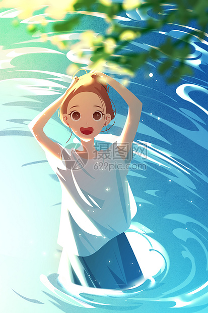 夏日水中少女图片