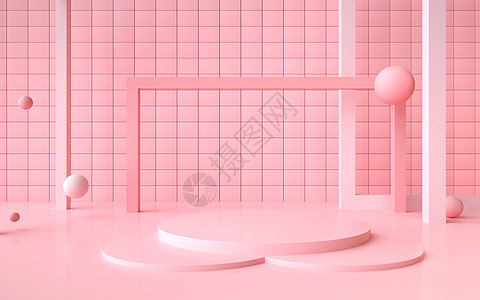 粉色浴室粉色电商展台背景设计图片