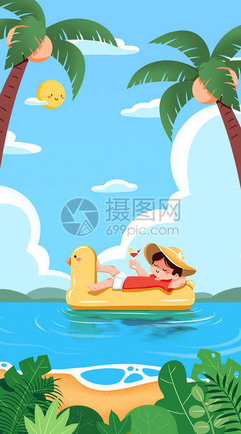 悠闲夏日插画banner图片