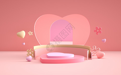 卧室插画浪漫粉色展台设计图片
