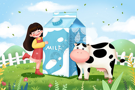 女孩抱着牛奶开心的笑背景图片