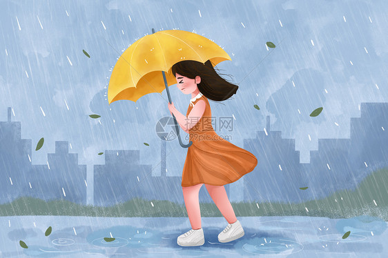 暴雨天出门的女孩图片