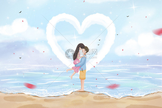 情侣在海边拥抱图片