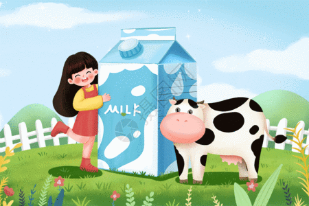 女孩抱着牛奶开心的笑GIF图片