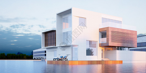 泳池俯视3D现代豪华建筑设计图片