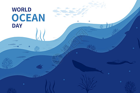 蓝色的鱼世界海洋日设计图片