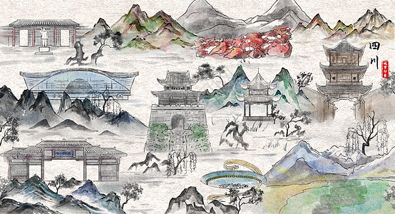 丽江古城,四方街插画