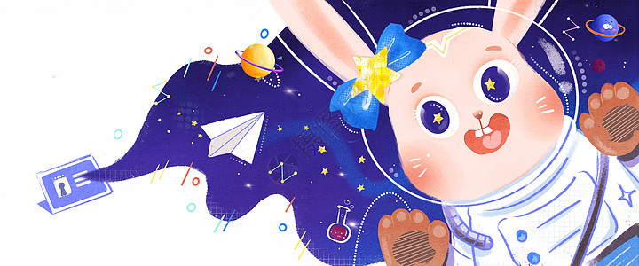 儿童节宇航员兔子运营插画banner图片