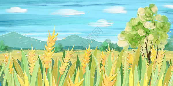 刮刀油画风夏日芒种丰收的麦田背景图片