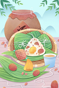 二十四节气端午节粽子插画图片