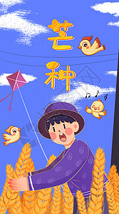 芒种之小男孩收麦运营插画开屏页图片