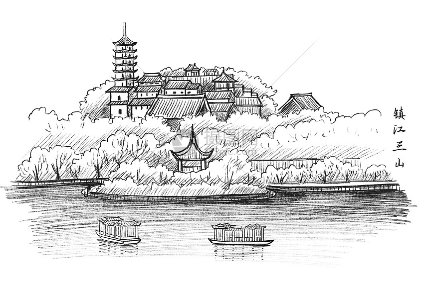国内旅游景点速写镇江三山插画图片下载-正版图片401930464-摄图网
