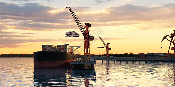 码头船3D集装箱货运码头设计图片