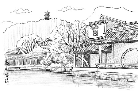 无锡飞马水城国内5a景区旅游景点无锡惠山古镇插画