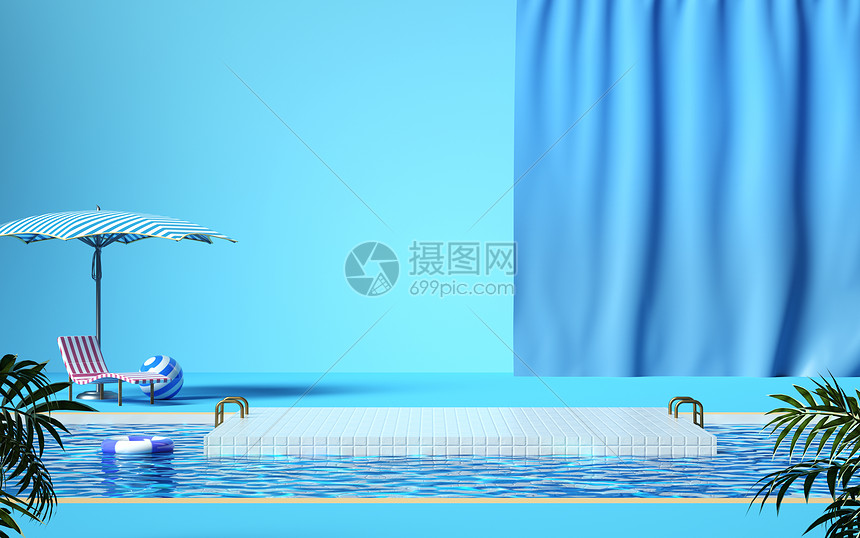 3D清凉夏日泳池图片