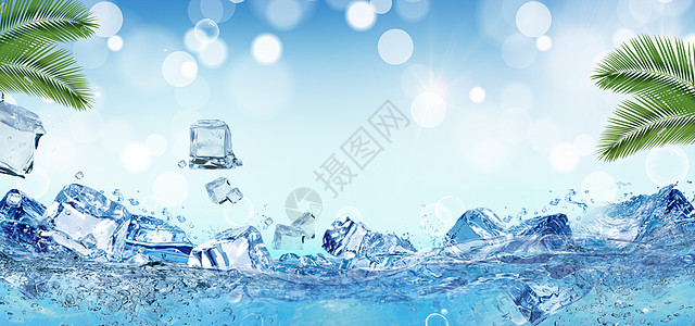 植物水滴夏日冰块背景设计图片