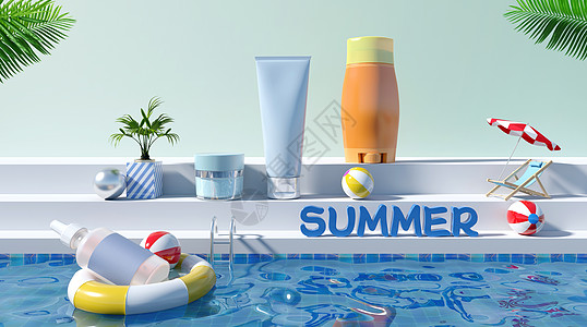 美容护肤插画3D夏日泳池设计图片
