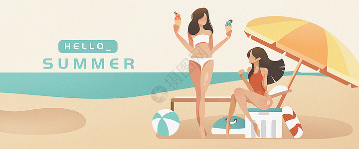夏日沙滩清凉泳衣banner背景图片