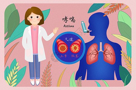 肺部CT哮喘医疗插画插画
