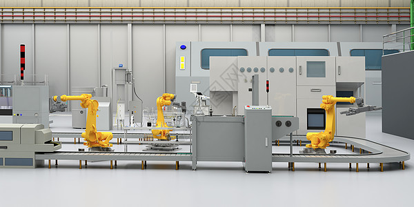 未来工厂3D流水线场景设计图片