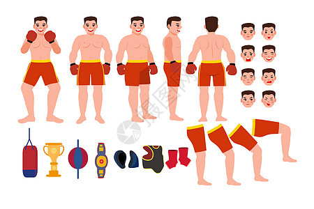 拳击运动员扁平人物角色MG动画组件图片
