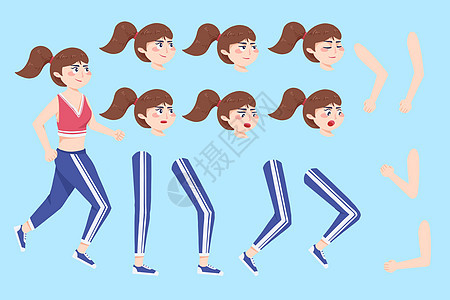 MG动画人物组件女孩短跑运动插画背景图片