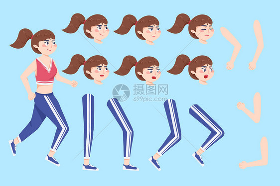 MG动画人物组件女孩短跑运动插画图片