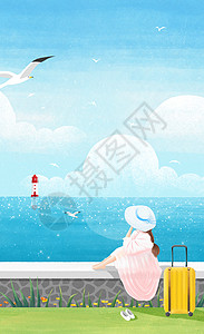 假日海边度假休闲时光竖图插画背景图片