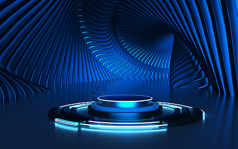 蓝色舞台素材金属质感科技展台设计图片
